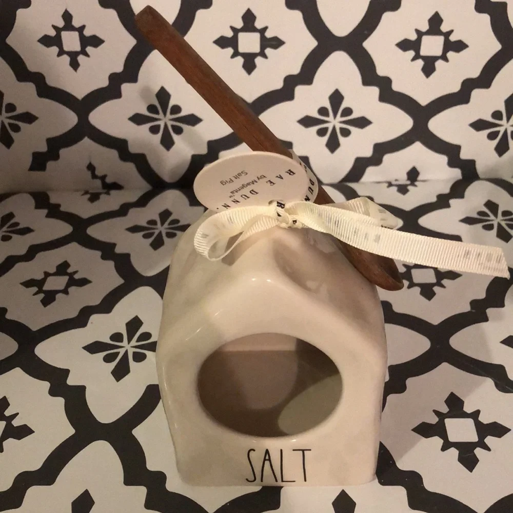 Rae Dunn SALT Cellar Birdhouse with Wooden Spoon - Picture 2 of 4